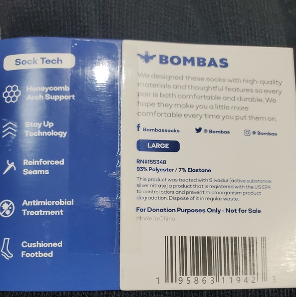 NEW Bombas 3 Pack Black Crew Socks SIZE LARGE 9 - 12 - Picture 3 of 7
